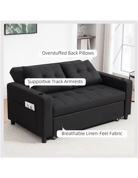 HOMCOM Two-Seater Pull-Out Sofa Bed - Black