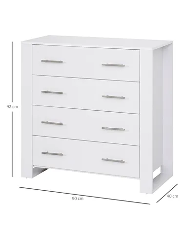 HOMCOM Chest Of 4 Drawers Storage Cabinet Bedroom Clothes w/Metal Handles Base Freestanding Unit Furnishing Living Room White