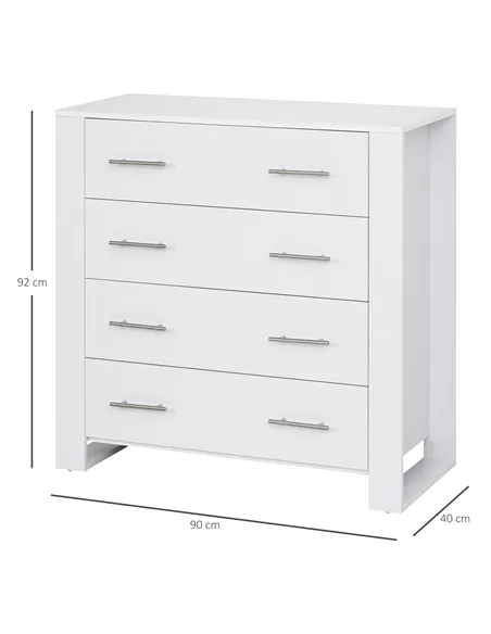 HOMCOM Chest Of 4 Drawers Storage Cabinet Bedroom Clothes w/Metal Handles Base Freestanding Unit Furnishing Living Room White