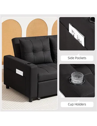 HOMCOM Two-Seater Pull-Out Sofa Bed - Black