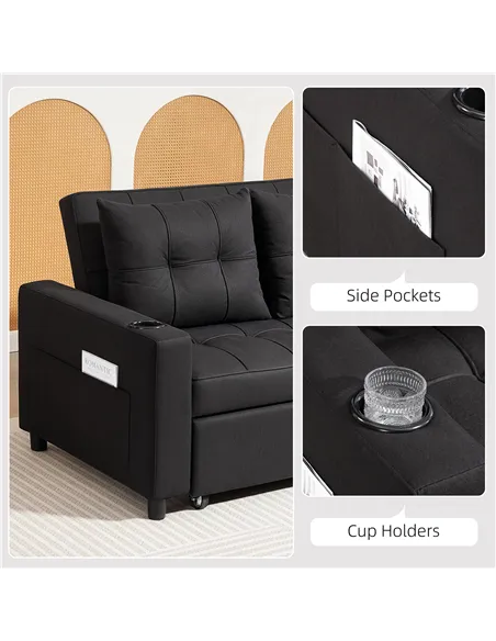 HOMCOM Two-Seater Pull-Out Sofa Bed - Black