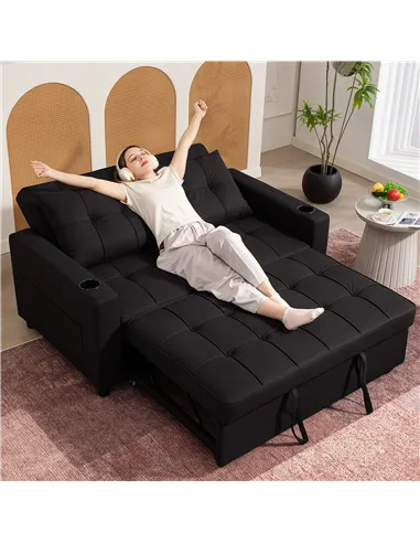 HOMCOM Two-Seater Pull-Out Sofa Bed - Black