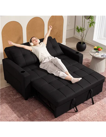 HOMCOM Two-Seater Pull-Out Sofa Bed - Black