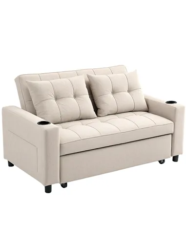 HOMCOM Two-Seater Pull-Out Sofa Bed - Beige