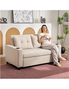 HOMCOM Two-Seater Pull-Out Sofa Bed - Beige 2