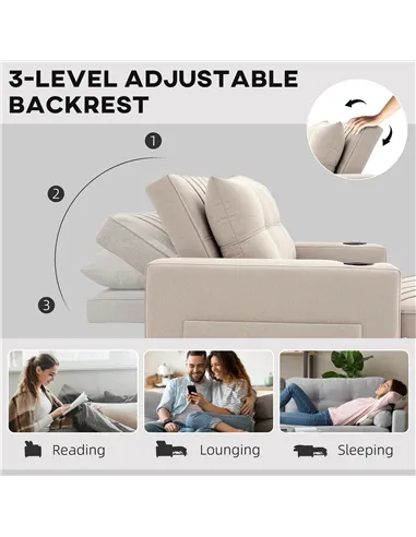 HOMCOM Two-Seater Pull-Out Sofa Bed - Beige