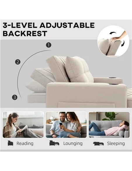 HOMCOM Two-Seater Pull-Out Sofa Bed - Beige