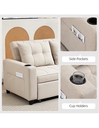 HOMCOM Two-Seater Pull-Out Sofa Bed - Beige