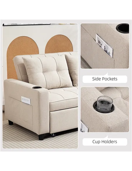 HOMCOM Two-Seater Pull-Out Sofa Bed - Beige