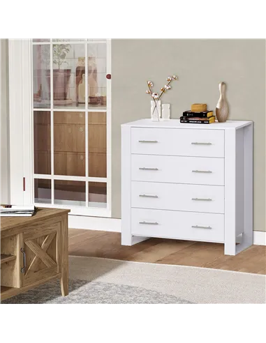HOMCOM Chest Of 4 Drawers Storage Cabinet Bedroom Clothes w/Metal Handles Base Freestanding Unit Furnishing Living Room White