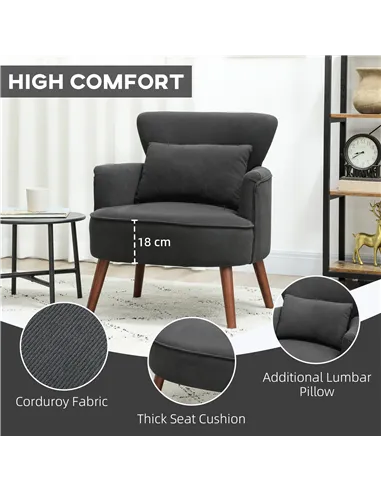 HOMCOM Corduroy Retro Accent Chair - Black