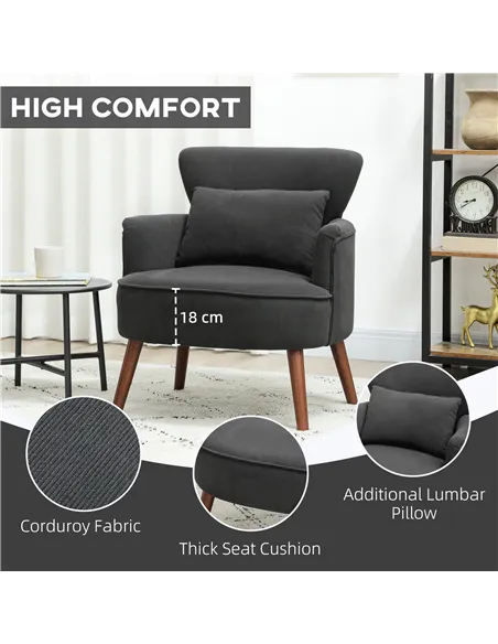 HOMCOM Corduroy Retro Accent Chair - Black
