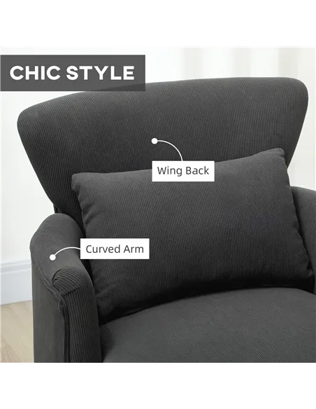 HOMCOM Corduroy Retro Accent Chair - Black