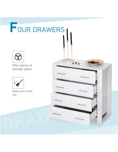 HOMCOM Chest Of 4 Drawers Storage Cabinet Bedroom Clothes w/Metal Handles Base Freestanding Unit Furnishing Living Room White