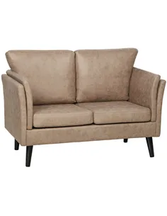 HOMCOM Two-Seater Leathaire Sofa - Light Brown