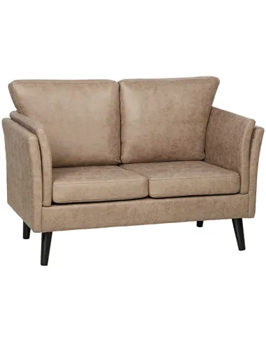 HOMCOM Two-Seater Leathaire Sofa - Light Brown