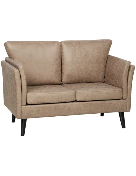 HOMCOM Two-Seater Leathaire Sofa - Light Brown