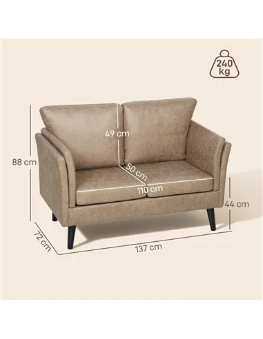 HOMCOM Two-Seater Leathaire Sofa - Light Brown