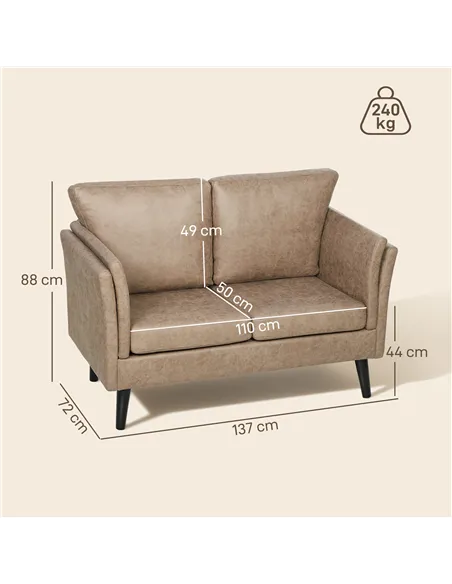 HOMCOM Two-Seater Leathaire Sofa - Light Brown