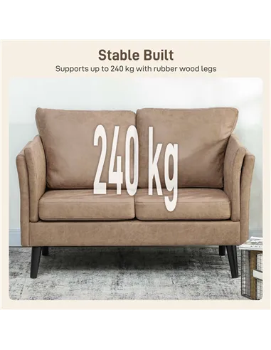 HOMCOM Two-Seater Leathaire Sofa - Light Brown