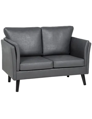 HOMCOM Two-Seater Leathaire Sofa - Grey