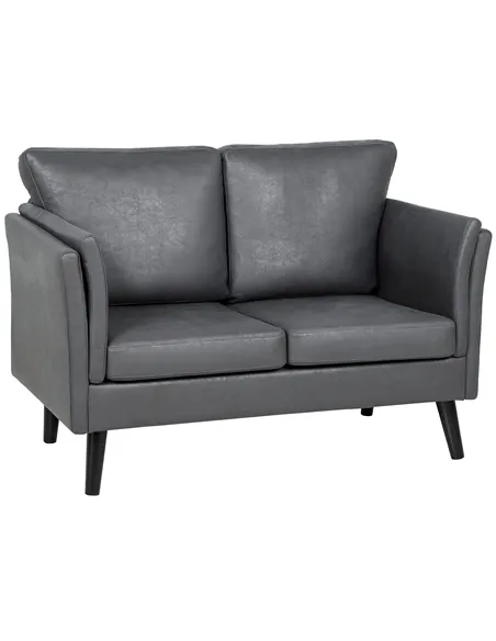 HOMCOM Two-Seater Leathaire Sofa - Grey