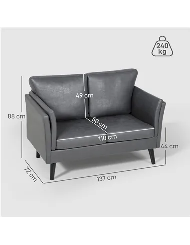 HOMCOM Two-Seater Leathaire Sofa - Grey