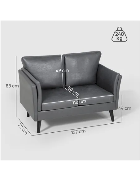 HOMCOM Two-Seater Leathaire Sofa - Grey