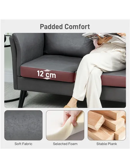 HOMCOM Two-Seater Leathaire Sofa - Grey