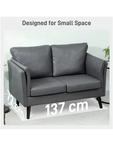 HOMCOM Two-Seater Leathaire Sofa - Grey