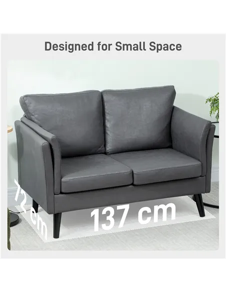HOMCOM Two-Seater Leathaire Sofa - Grey