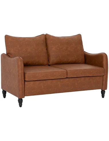 HOMCOM Faux Leather Marble-Effect Two-Seater Sofa - Brown