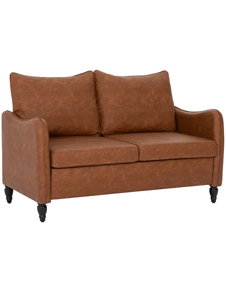 HOMCOM Faux Leather Marble-Effect Two-Seater Sofa - Brown