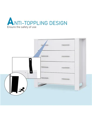 HOMCOM Chest Of 4 Drawers Storage Cabinet Bedroom Clothes w/Metal Handles Base Freestanding Unit Furnishing Living Room White