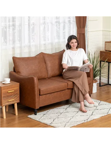 HOMCOM Faux Leather Marble-Effect Two-Seater Sofa - Brown