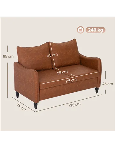 HOMCOM Faux Leather Marble-Effect Two-Seater Sofa - Brown