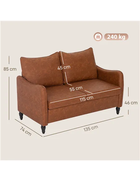 HOMCOM Faux Leather Marble-Effect Two-Seater Sofa - Brown