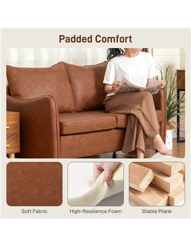 HOMCOM Faux Leather Marble-Effect Two-Seater Sofa - Brown