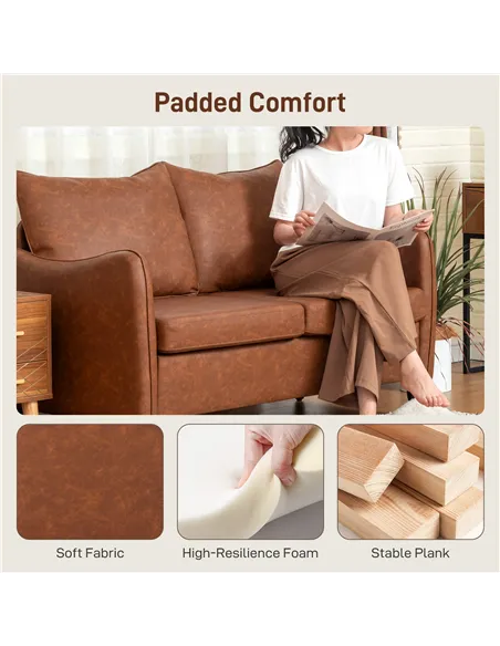 HOMCOM Faux Leather Marble-Effect Two-Seater Sofa - Brown