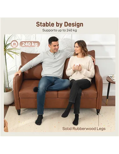 HOMCOM Faux Leather Marble-Effect Two-Seater Sofa - Brown