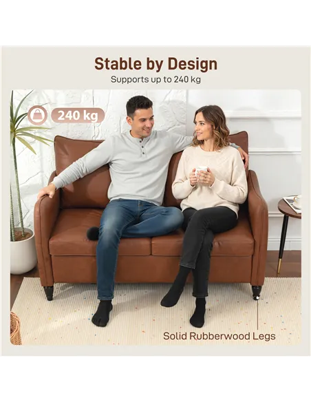 HOMCOM Faux Leather Marble-Effect Two-Seater Sofa - Brown