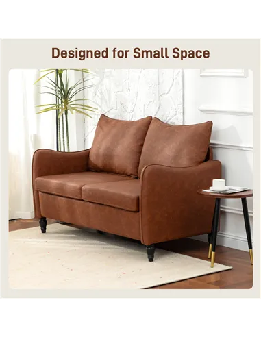 HOMCOM Faux Leather Marble-Effect Two-Seater Sofa - Brown