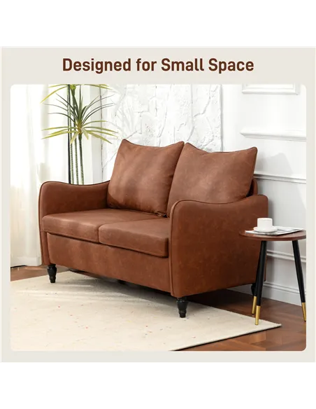 HOMCOM Faux Leather Marble-Effect Two-Seater Sofa - Brown