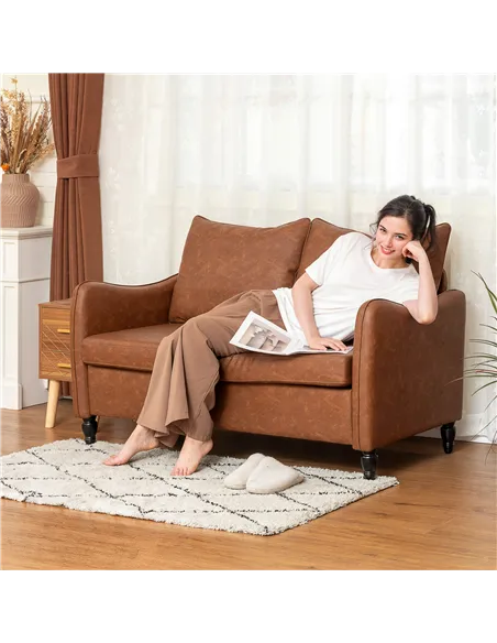 HOMCOM Faux Leather Marble-Effect Two-Seater Sofa - Brown