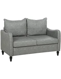 HOMCOM Faux Leather Marble-Effect Two-Seater Sofa - Grey