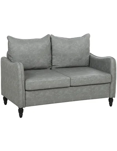 HOMCOM Faux Leather Marble-Effect Two-Seater Sofa - Grey