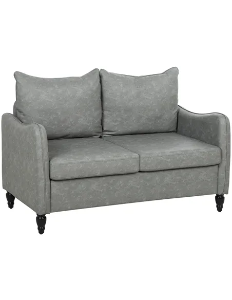 HOMCOM Faux Leather Marble-Effect Two-Seater Sofa - Grey