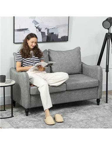 HOMCOM Faux Leather Marble-Effect Two-Seater Sofa - Grey