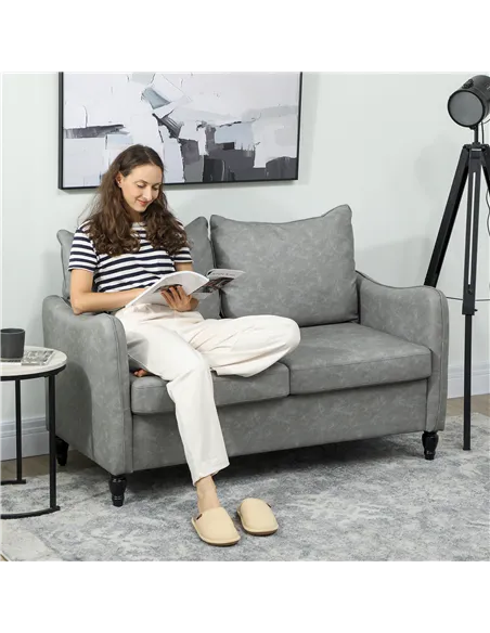 HOMCOM Faux Leather Marble-Effect Two-Seater Sofa - Grey