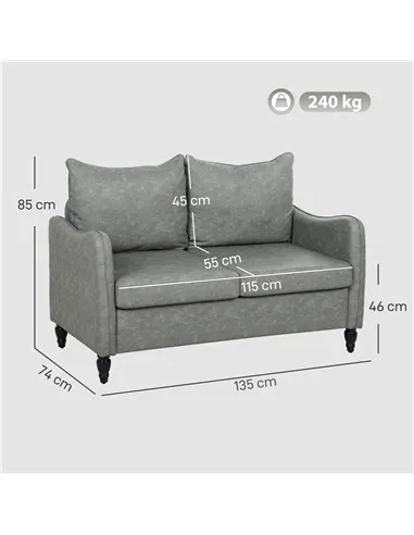 HOMCOM Faux Leather Marble-Effect Two-Seater Sofa - Grey